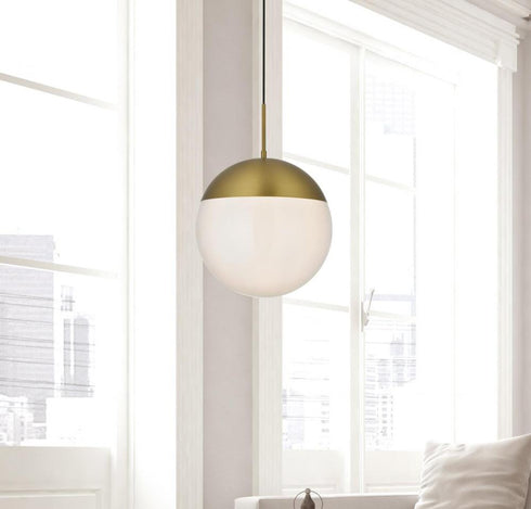 Elegant Lighting Eclipse 14 inch Pendant Frosted White Shade in Satin Gold in Satin Gold and Frosted White Finish Model: LD6044SG