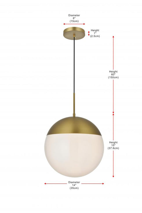 Elegant Lighting Eclipse 14 inch Pendant Frosted White Shade in Satin Gold in Satin Gold and Frosted White Finish Model: LD6044SG