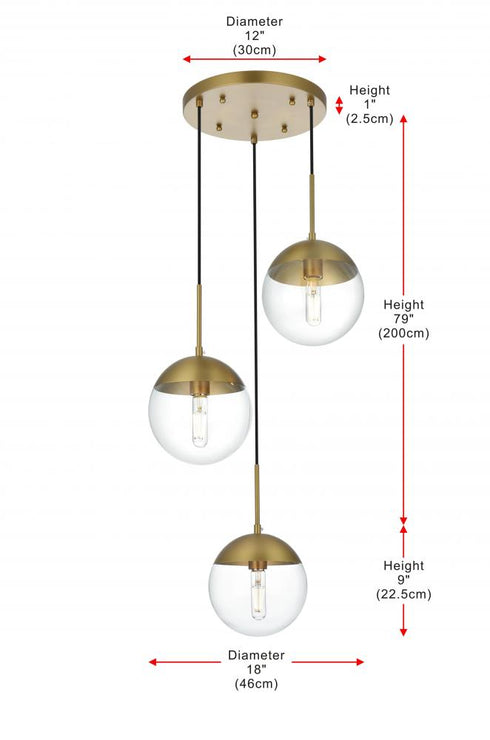 Elegant Lighting Eclipse 18 inch Pendant Clear Shade in Chrome in Satin Gold and Clear Finish Model: LD6069SG