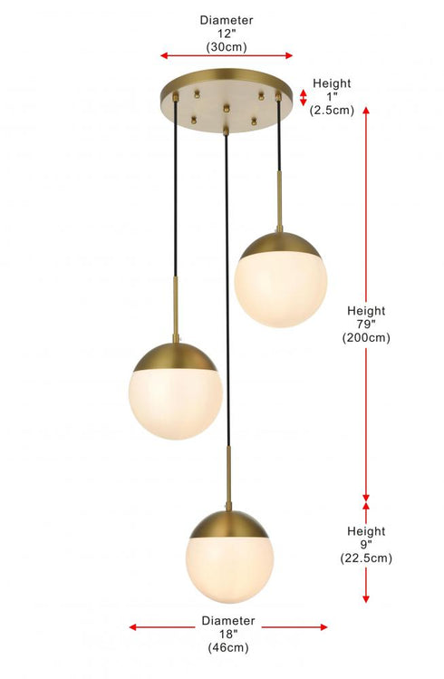 Elegant Lighting Eclipse 18 inch Pendant Frosted White Shade in Satin Gold in Satin Gold and Frosted White Finish Model: LD6068SG