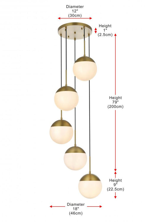 Elegant Lighting Eclipse 18 inch Pendant Frosted White Shade in Satin Gold in Satin Gold and Frosted White Finish Model: LD6074SG