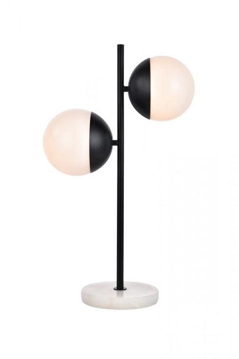 Elegant Lighting Eclipse 2 Lights Black Table Lamp With Frosted White Glass in Black and Frosted White Finish Model: LD6152BK