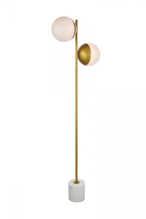 Elegant Lighting Eclipse 2 Lights Brass Floor Lamp With Frosted White Glass in Brass and Frosted White Finish Model: LD6114BR