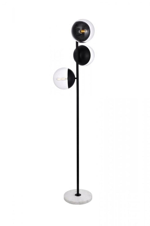 Elegant Lighting Eclipse 3 Lights Black Floor Lamp With Frosted White Glass in Black and Frosted White Finish Model: LD6158BK