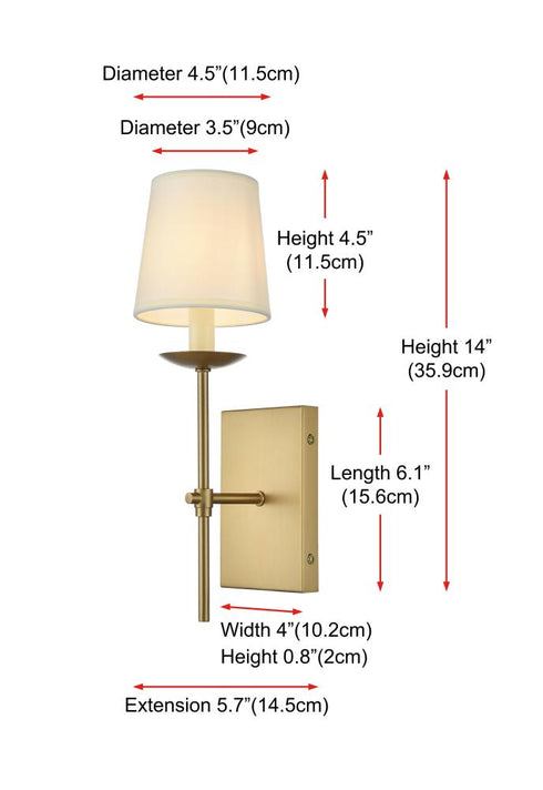 Elegant Lighting Eclipse 4.5 inch Wall Sconce in Satin Gold in Satin Gold and White Finish Model: LD6102W4SG
