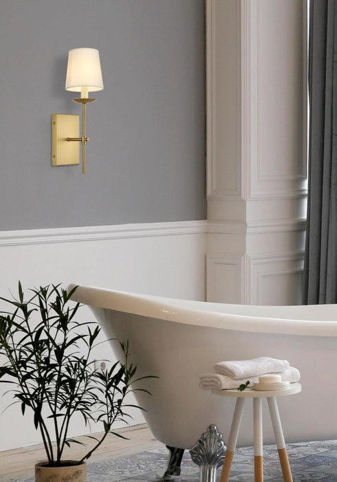 Elegant Lighting Eclipse 4.5 inch Wall Sconce in Satin Gold in Satin Gold and White Finish Model: LD6102W4SG