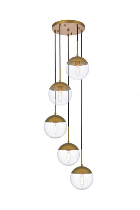 Elegant Lighting Eclipse 5 Lights Black Pendant With Frosted White Glass in Black and Frosted White Finish Model: LD6074BK
