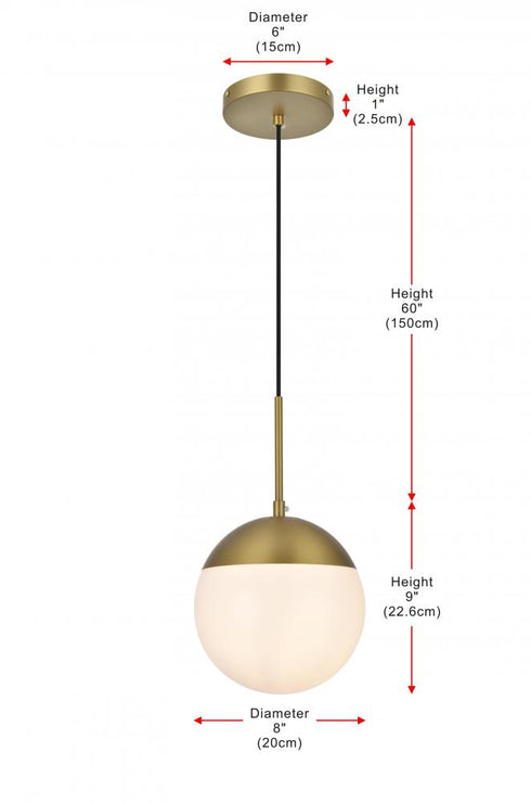 Elegant Lighting Eclipse 8 inch Pendant Frosted White Shade in Satin Gold in Satin Gold and Frosted White Finish Model: LD6026SG