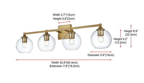 Elegant Lighting Eero 33 inch Wall Sconce in Satin Gold in Satin Gold and Clear Finish Model: LD7308W33SG