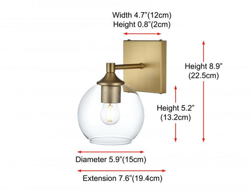 Elegant Lighting Eero 6 inch Wall Sconce in Satin Gold in Satin Gold and Clear Finish Model: LD7308W6SG