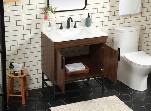 Elegant Lighting Eugene 30 Inch Single Bathroom Vanity in Walnut with Backsplash Model: VF48830MWT-BS
