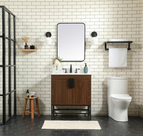 Elegant Lighting Eugene 30 Inch Single Bathroom Vanity in Walnut with Backsplash Model: VF48830MWT-BS