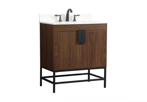 Elegant Lighting Eugene 30 Inch Single Bathroom Vanity in Walnut with Backsplash Model: VF48830MWT-BS