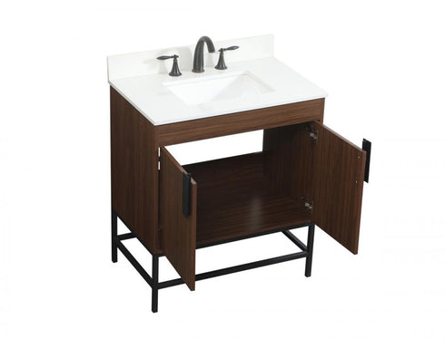 Elegant Lighting Eugene 30 Inch Single Bathroom Vanity in Walnut with Backsplash Model: VF48830MWT-BS