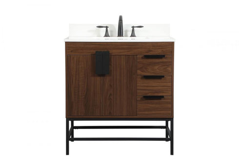 Elegant Lighting Eugene 32 Inch Single Bathroom Vanity in Walnut with Backsplash Model: VF48832MWT-BS