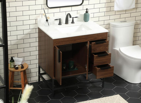 Elegant Lighting Eugene 32 Inch Single Bathroom Vanity in Walnut with Backsplash Model: VF48832MWT-BS
