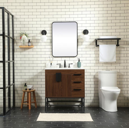 Elegant Lighting Eugene 32 Inch Single Bathroom Vanity in Walnut with Backsplash Model: VF48832MWT-BS