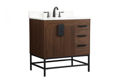 Elegant Lighting Eugene 32 Inch Single Bathroom Vanity in Walnut with Backsplash Model: VF48832MWT-BS