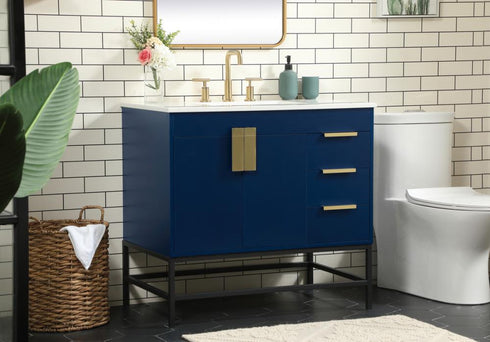 Elegant Lighting Eugene 36 Inch Single Bathroom Vanity in Blue Model: VF48836MBL