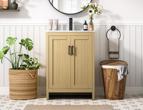 Elegant Lighting Finnley Vanity Cabinet 2Dr W24 Inch xD19 Inch xH34 Inch in Honey Brown Model: VF25124MHB