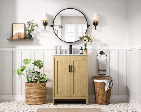 Elegant Lighting Finnley Vanity Cabinet 2Dr W24 Inch xD19 Inch xH34 Inch in Honey Brown Model: VF25124MHB