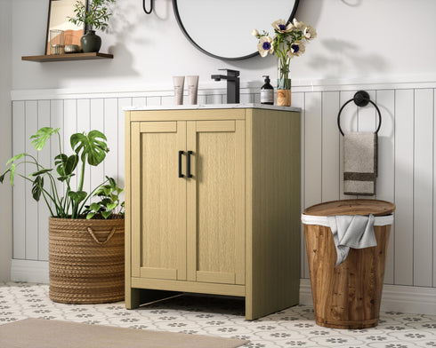 Elegant Lighting Finnley Vanity Cabinet 2Dr W24 Inch xD19 Inch xH34 Inch in Honey Brown Model: VF25124MHB