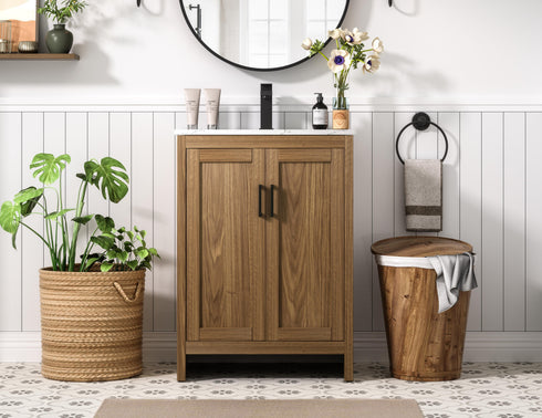 Elegant Lighting Finnley Vanity Cabinet 2Dr W24 Inch xD19 Inch xH34 Inch WB in Walnut Brown Finish Model: VF25124WB