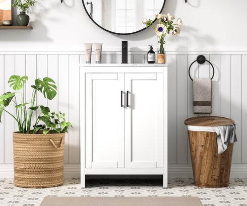 Elegant Lighting Finnley Vanity Cabinet 2Dr W24 Inch xD19 Inch xH34 Inch WH in White Finish Model: VF25124MWH