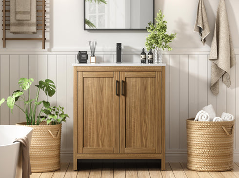 Elegant Lighting Finnley Vanity Cabinet 2Dr W30 Inch x D19 Inch x H34 Inch WB in Walnut Brown Finish Model: VF25130WB