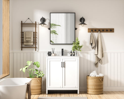 Elegant Lighting Finnley Vanity Cabinet 2Dr W30 Inch x D19 Inch x H34 Inch WH in White Finish Model: VF25130MWH