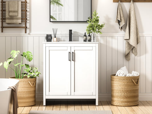 Elegant Lighting Finnley Vanity Cabinet 2Dr W30 Inch x D19 Inch x H34 Inch WH in White Finish Model: VF25130MWH