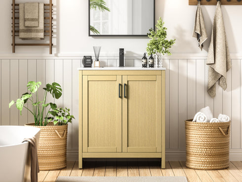 Elegant Lighting Finnley Vanity Cabinet 2Dr W30 Inch xD19 Inch xH34 Inch in Honey Brown Model: VF25130MHB