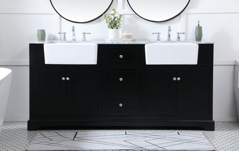 Elegant Lighting Franklin 72 Inch Double Bathroom Vanity in Black Model: VF60272DBK