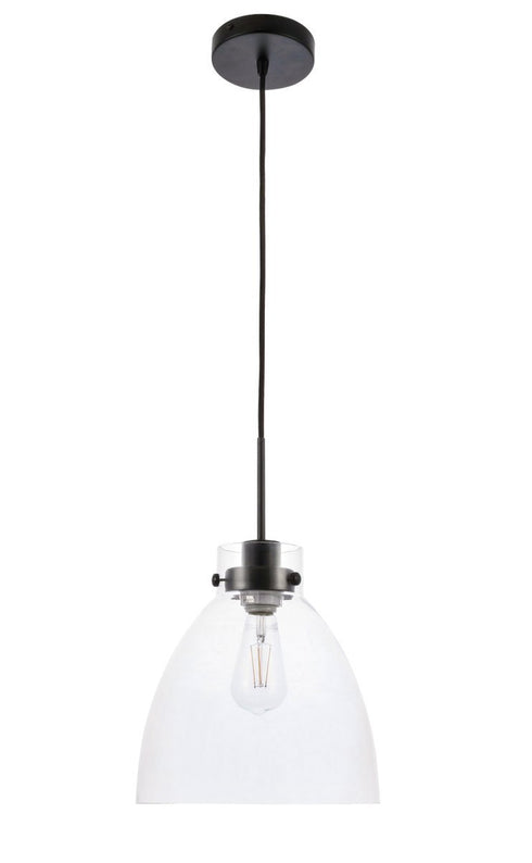 Elegant Lighting Frey 1 light in Black and Clear glass pendant Model: LD5029D11BK
