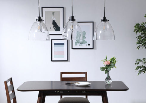 Elegant Lighting Frey 3 light in Black and Clear glass pendant Model: LD5030D42BK