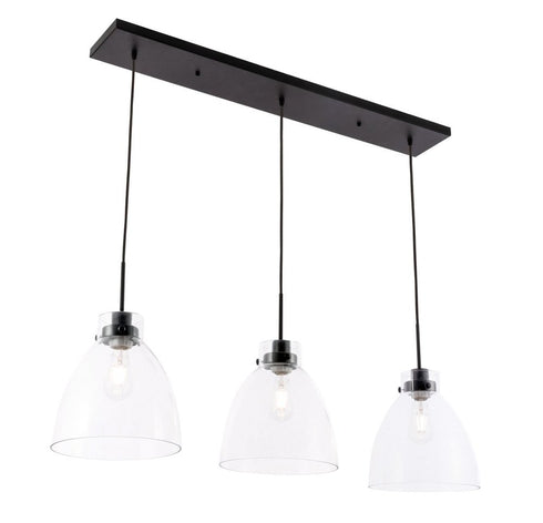 Elegant Lighting Frey 3 light in Black and Clear glass pendant Model: LD5030D42BK