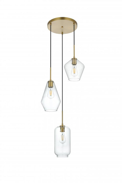 Elegant Lighting Gene 17.5 inch Pendant Clear Shade in Satin Gold in Satin Gold and Clear Finish Model: LD2268SG