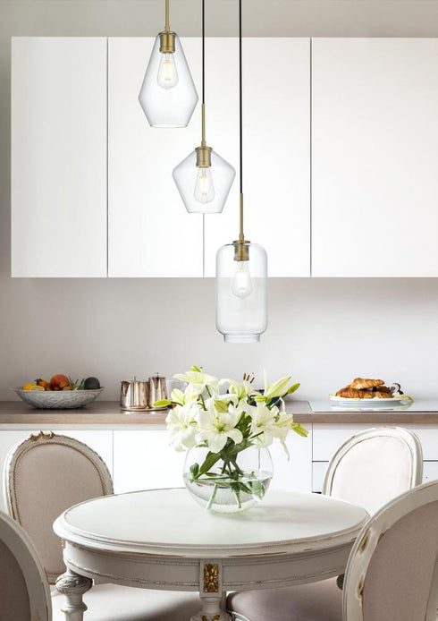 Elegant Lighting Gene 17.5 inch Pendant Clear Shade in Satin Gold in Satin Gold and Clear Finish Model: LD2268SG