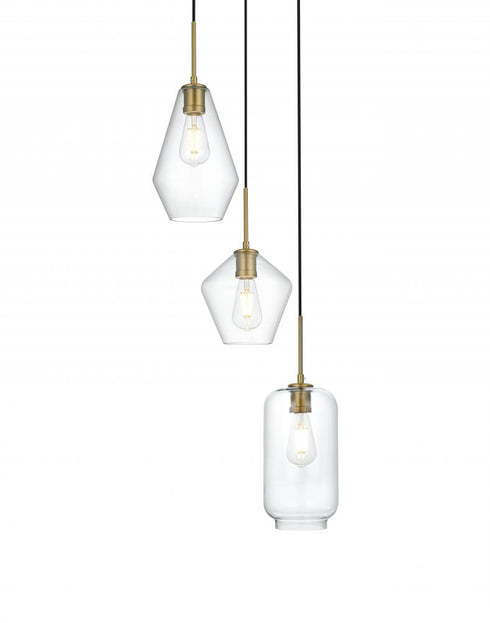 Elegant Lighting Gene 17.5 inch Pendant Clear Shade in Satin Gold in Satin Gold and Clear Finish Model: LD2268SG