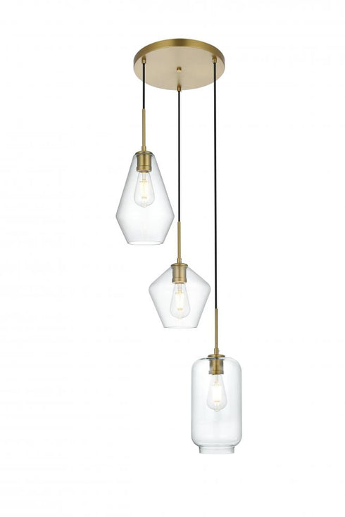 Elegant Lighting Gene 17.5 inch Pendant Clear Shade in Satin Gold in Satin Gold and Clear Finish Model: LD2268SG