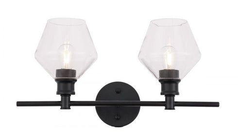 Elegant Lighting Gene 2 light in Black and Clear glass Wall sconce Model: LD2312BK