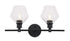 Elegant Lighting Gene 2 light in Black and Clear glass Wall sconce Model: LD2312BK