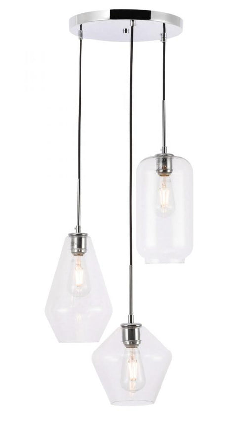 Elegant Lighting Gene 3 light in Black and Clear glass pendant Model: LD2268BK