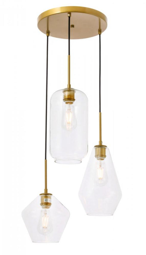 Elegant Lighting Gene 3 light in Black and Clear glass pendant Model: LD2268BK