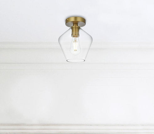 Elegant Lighting Gene 8 inch Flush Mount Clear Shade in Satin Gold in Satin Gold and Clear Finish Model: LD2254SG