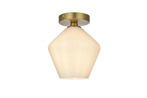 Elegant Lighting Gene 8 inch Flush Mount Frosted White Shade in Satin Gold in Satin Gold and Frosted White Finish Model: LD2255SG