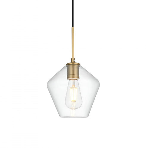 Elegant Lighting Gene 8 inch Pendant Clear Shade in Satin Gold in Satin Gold and Clear Finish Model: LD2256SG