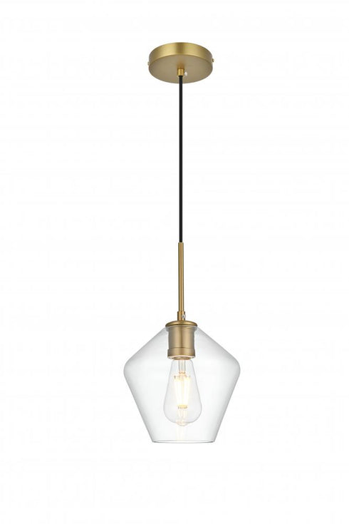 Elegant Lighting Gene 8 inch Pendant Clear Shade in Satin Gold in Satin Gold and Clear Finish Model: LD2256SG