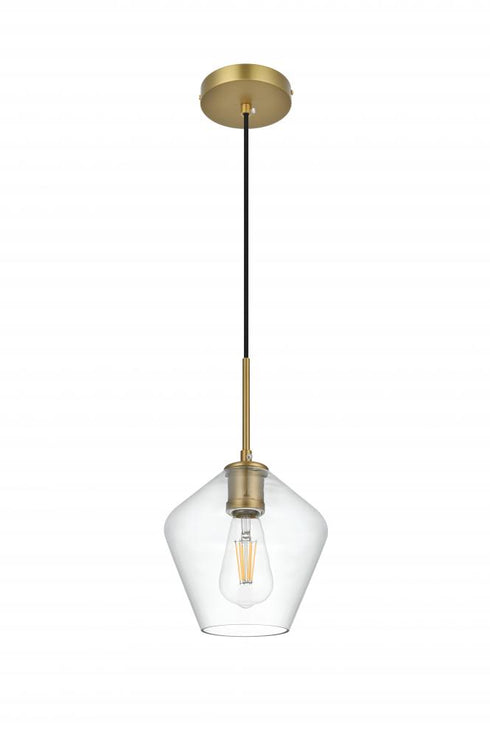 Elegant Lighting Gene 8 inch Pendant Clear Shade in Satin Gold in Satin Gold and Clear Finish Model: LD2256SG