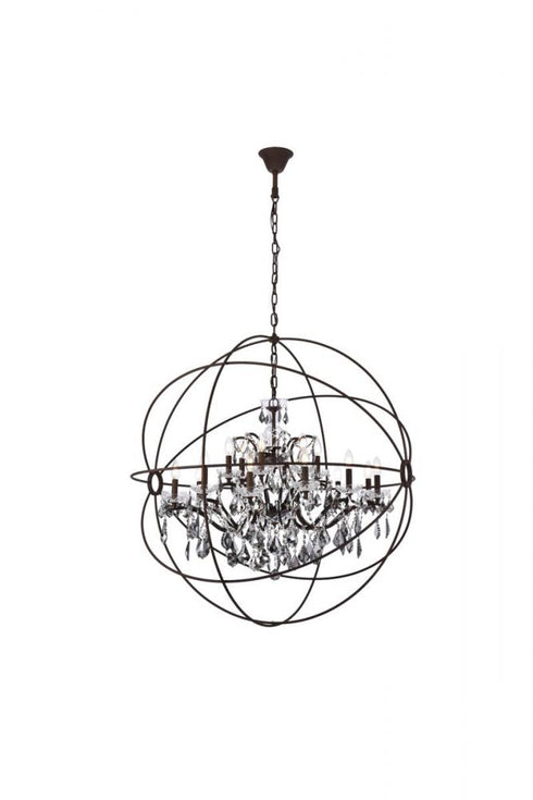Elegant Lighting Geneva 18 light in Dark Bronze Chandelier Golden Teak (Smoky) Royal Cut crystal Model: 1130G43DB-GT/RC